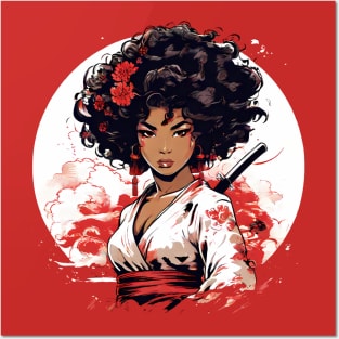 Afro Samurai Girl - Gift Idea, for Christmas, for Birthday, for kids, for Women, for Men, Afro Hair, Black, Proud, Japanese Martial Arts, Lover, Ninja, Mask, Dojo, Women, Karate, Judo, Kickboxing, Boxing, Aikido, Taekwondo, Jiu-jitsu, Posters and Art